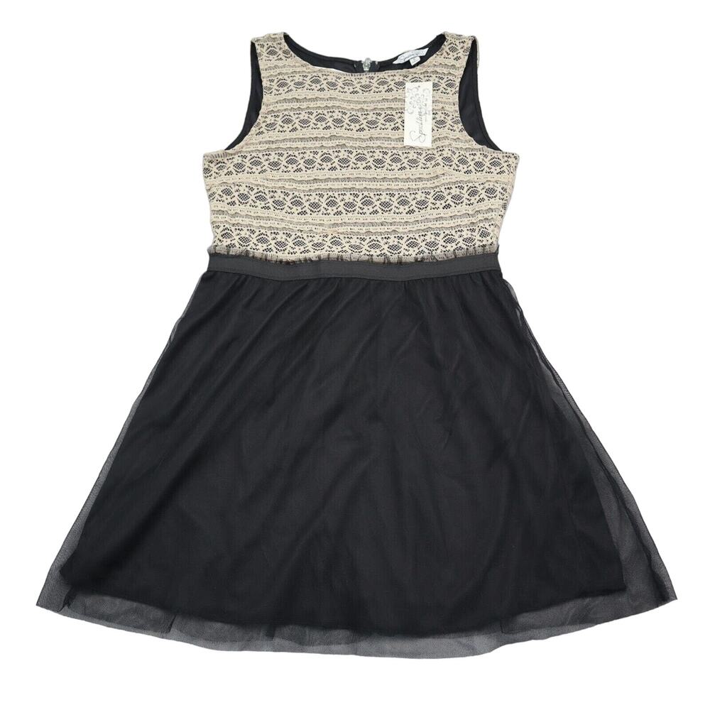 Speeckless Dress Womens L Black Ivory Sheath Sleeveless Round Neck Lace Zip